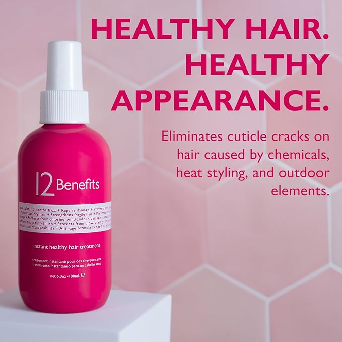 12 Benefits Leave-In Conditioner Spray – Instant Healthy Hair Treatment, Anti-Frizz, Detangles, Strengthens & Repairs, Heat Protection with Quaternium 39 & Silk Fibre Protein, 6 Fl Oz-BrightBean Baby