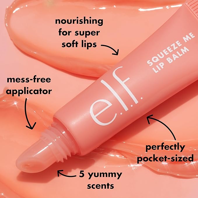 e.l.f. Squeeze Me Lip Balm, Moisturizing Lip Balm For A Sheer Tint Of Color, Infused With Hyaluronic Acid, Vegan & Cruelty-free, Strawberry-BrightBean Baby