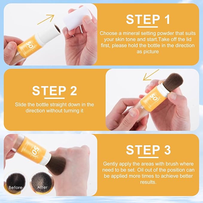 Mineral Sunscreen Setting Powder, SPF 50++ Mineral Setting Powder Sunscreen for Face with Soft Brush Powder Sunscreen for Scalp Matte Face Powder (1PC, 1.02 * 1.02 * 4.29)-BrightBean Baby
