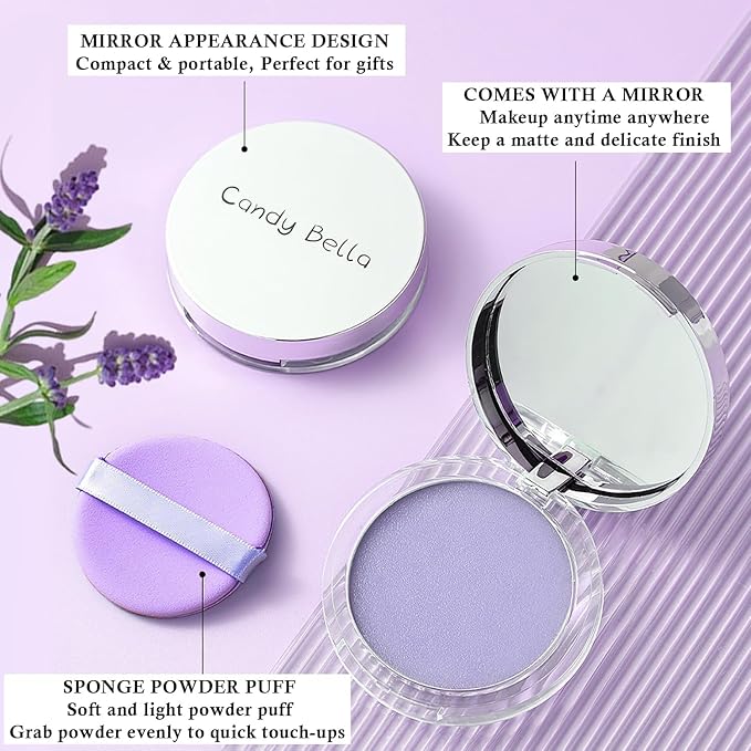 Chillab Lavender Matte Powder, Oil Control Face Pressed Chillab Lavender Matte Powder with Mini Powder Puff, Jelly Pressed Setting Powder Face Makeup, Cruelty Free-BrightBean Baby
