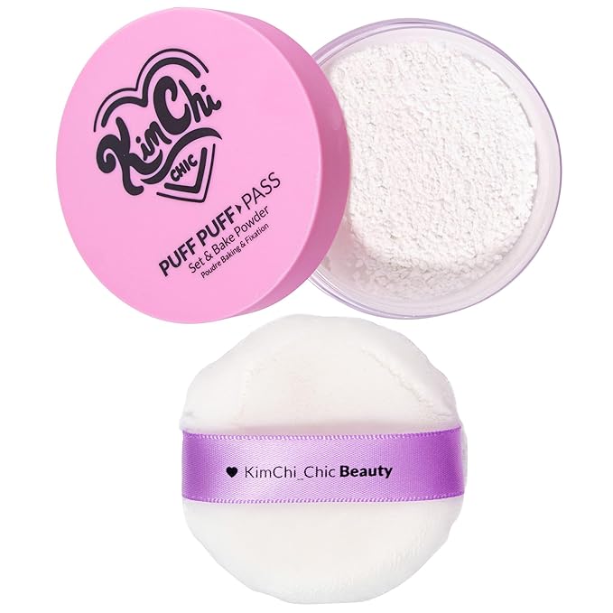 Kimchi Chic Beauty Puff Puff Pass Set and Bake Powder, Loose Face Powder with Extra Fluffy Setting Powder Puff, Soft Lavender Face Makeup for Uneven Skin Tone, 01 lvander-BrightBean Baby