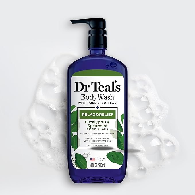 Dr Teal's Body Wash with Pure Epsom Salt, Relax & Relief with Eucalyptus & Spearmint, 24 fl oz (Pack of 4) (Packaging May Vary)-BrightBean Baby