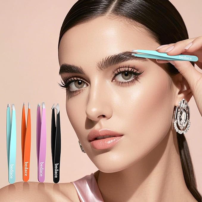 Tweezers for Women Facial Hair,Stocking Stuffers 4 Pack Tweezers for Eyebrows,Tweezer Set for Ingrown Hair, Plucking Daily Beauty Tool with Leather Travel Case for Gifts-BrightBean Baby