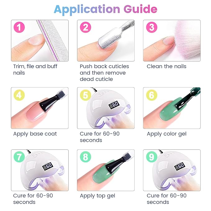 RARJSM Colorful Stained Glass Gel Nail Polish Set 6pcs Clear Crytal Blue Green Yellow Orange Red Neon Pink Series Transparent Sheer Amber Milky Gel Varnish LED UV Curing Requires French Manicure-BrightBean Baby