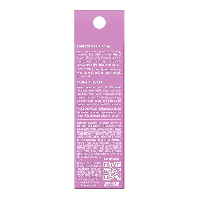e.l.f. Squeeze Me Lip Balm, Moisturizing Lip Balm For A Sheer Tint Of Color, Infused With Hyaluronic Acid, Vegan & Cruelty-free, Grape-BrightBean Baby