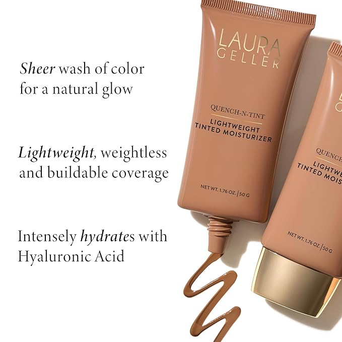 LAURA GELLER NEW YORK Quench-n-Tint Hydrating Foundation - Light - Sheer to Light Buildable Coverage - Natural Glow Finish - Lightweight Formula with Hyaluronic Acid-BrightBean Baby