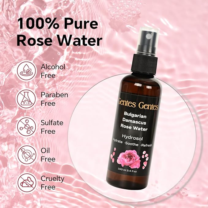 100% Pure Bulgarian Damascus Rose Water Hydrosol – Luxury Facial Toner for Hydration & Radiant Skin, Body Mist & Pillow Spray | Natural Skincare | 3.4 fl oz-BrightBean Baby