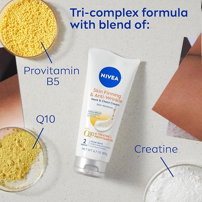 NIVEA Skin Firming & Anti Wrinkle Neck & Chest Cream with Coenzyme Q10, Creatine and Provitamin B5, Skin Firming Cream Reduces the Look of Fine Lines and Wrinkles, 6.7 Oz Tube-BrightBean Baby