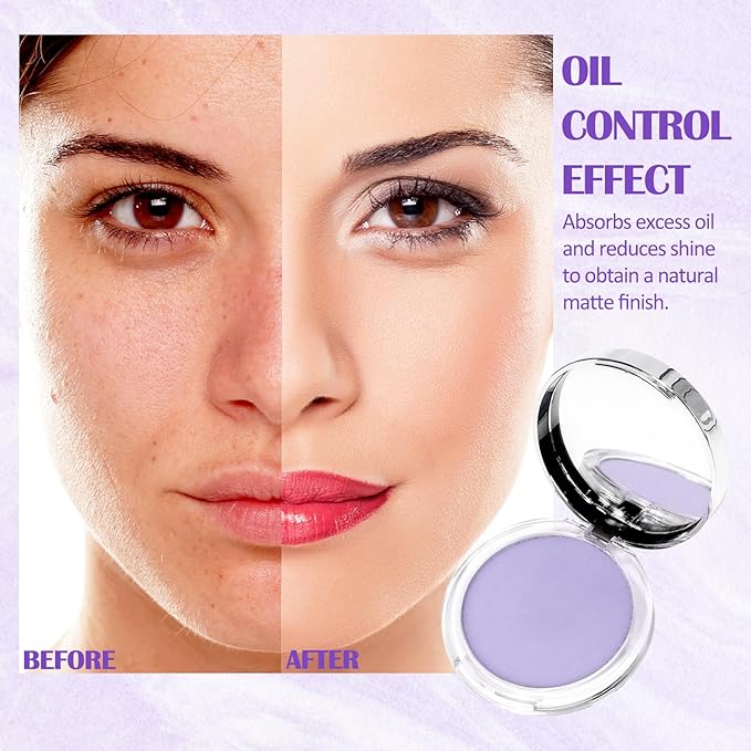 Oil Control Pressed Setting Powder, Lavender Matte Powder Soft Jelly Texture Powder-free Face Powder, Long-Lasting Waterproof Pressed Powder Makeup, Flawless Lightweight Face Cosmetics-BrightBean Baby