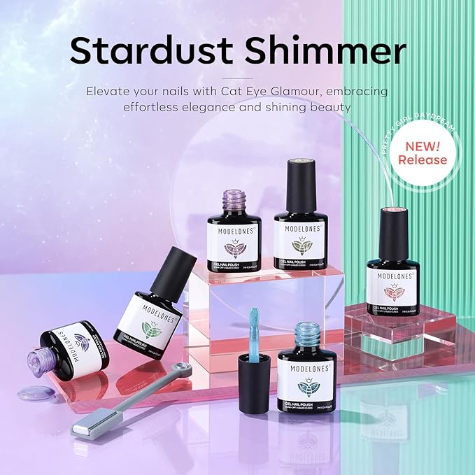 modelones Cat Eye Gel Nail Polish 6 Colors Red Green Silver Purple Blue Glitter Cat Eye Gel Polish Holographic 9D Semi-transparent With Magnet Soak Off Led Nail Art DIY Salon Gifts For Women Girl-BrightBean Baby