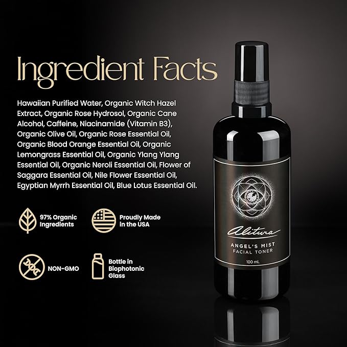 Alitura Angel's Mist Facial Toner – Hydrating & Revitalizing Face Spray with 97% Organic Ingredients – Refreshes, Tightens & Balances for All Skin Types – 100ml-BrightBean Baby