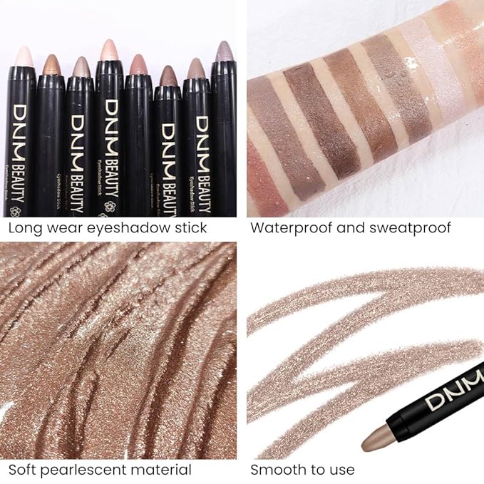 Kaely 8Pcs Cream Eyeshadow Stick Set for Older Women, Champagne Pearl Taupe Bronze Cocoa Stone Putty Smoky Amethyst, Matte Shimmer Eyeliner Pencil Eye Shadow Sticks Palette Makeup, sombras para ojos