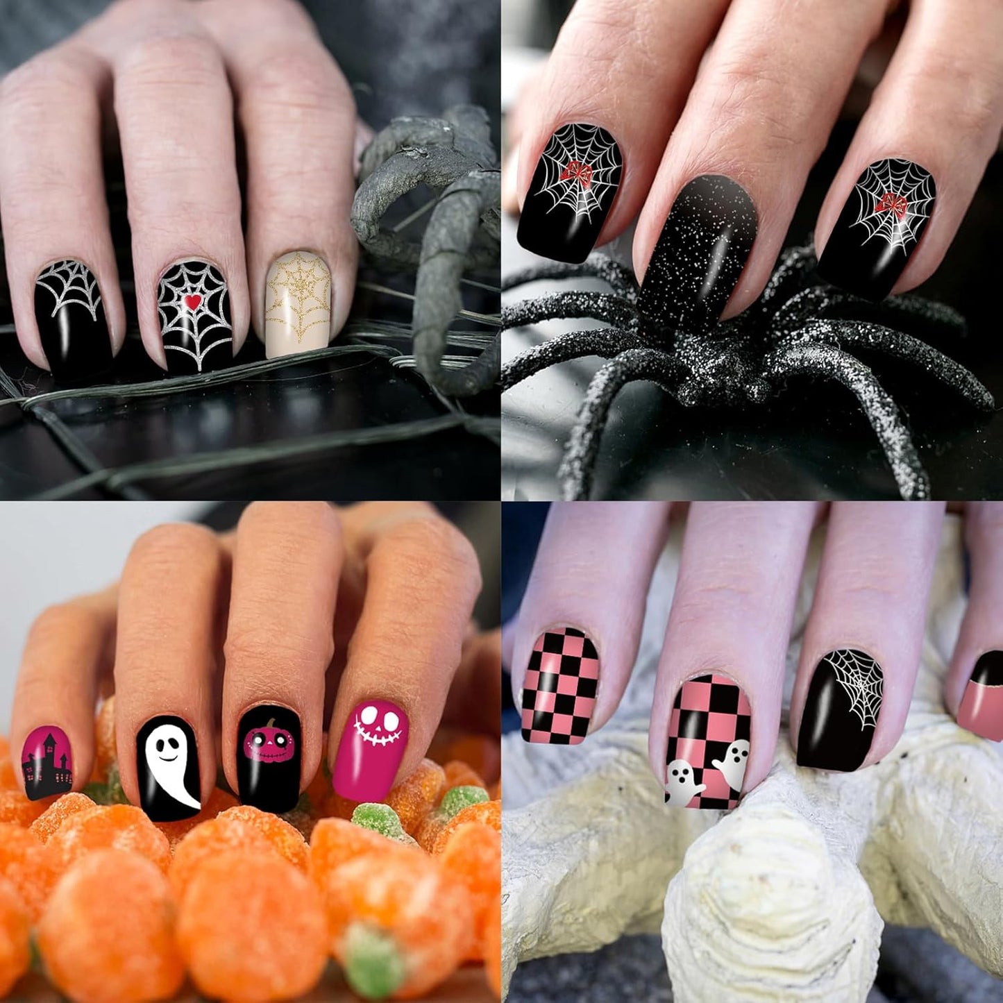 12 Sheets Halloween Nail Wraps Stickers, Nail Polish Strips DIY Self-Adhesive Full Glitter Nail Art Decals Pumpkin Bat Ghost Spider Skull Pattern with 2 Piece Nail Files for Party Decor (168 Pieces)-BrightBean Baby