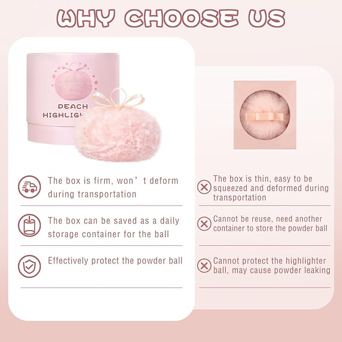 Highlighter Makeup Powder Plush Peach Ball Puff Glitter Shimmer Sparkle Loose Patting Powder for Body Face Hair Multi-Use High Gloss Shine Bright Illuminator Makeup Glossy Diamond Glow-BrightBean Baby
