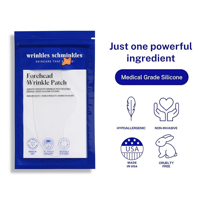 Wrinkles Schminkles Forehead Wrinkle Patches, 1-Pack, Reusable Hypoallergenic Silicone Smoothing Pads for Reducing Frown Lines & Face Lift Overnight-BrightBean Baby