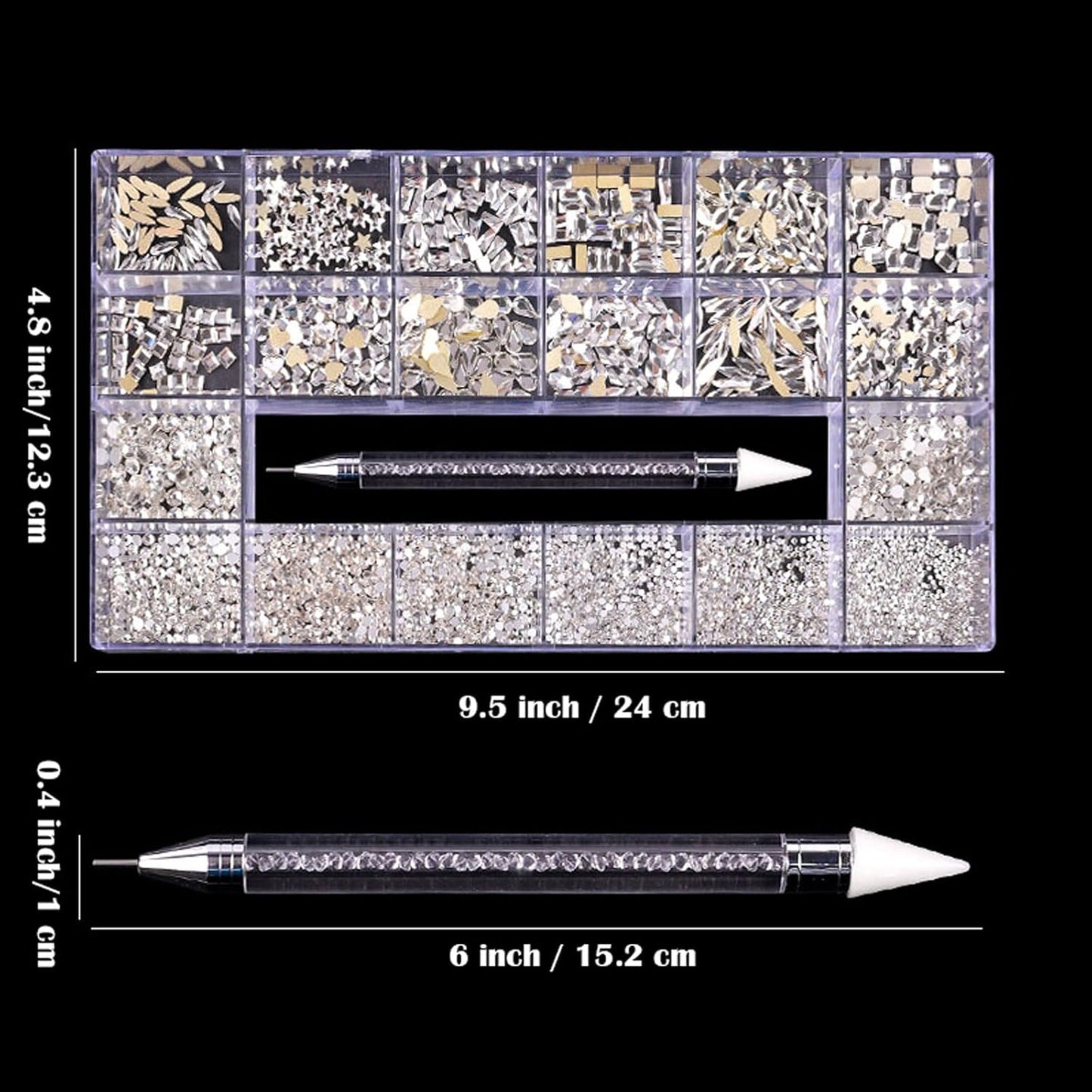 Nail Rhinestones Kit, Nail Art Decorations with Wax Pencil Flat AB Rhinestones Kit DIY Crafts Gemstones for Nail, Shoes, Clothes, Jewels (600 Gold diamonds + 2500 flat rhinestones)-BrightBean Baby