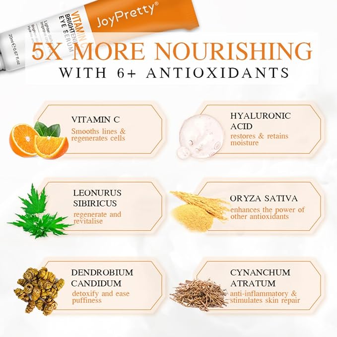 New JoyPretty Vitamin C Brightening Eye Serum,Eye cream,Anti Aging Serum with Vitamin C, Niacinamide and Hyaluronic Acid,Remove for Dark Circles Puffiness Under Eye Bags Fine Line Crow's Feet (3)-BrightBean Baby