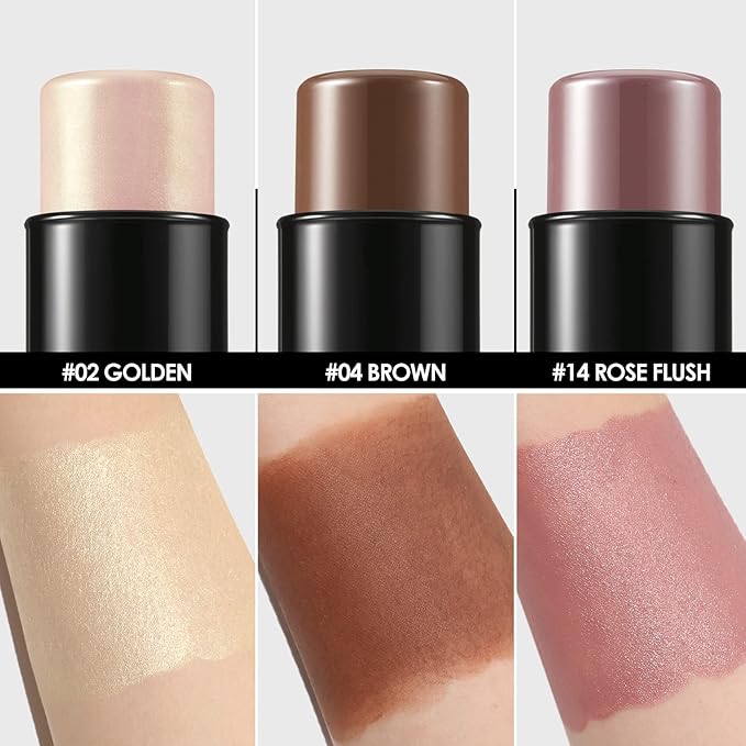 FOCALLURE 3 Pcs Cream Contour Sticks,Shades with Highlighter & Bronzer & Blush,Non-greasy Long-wear Face Contouring Pen,Easy to Sculpt the Face and Create a Lightweight Finishing Makeup,NEUTRAL-BrightBean Baby