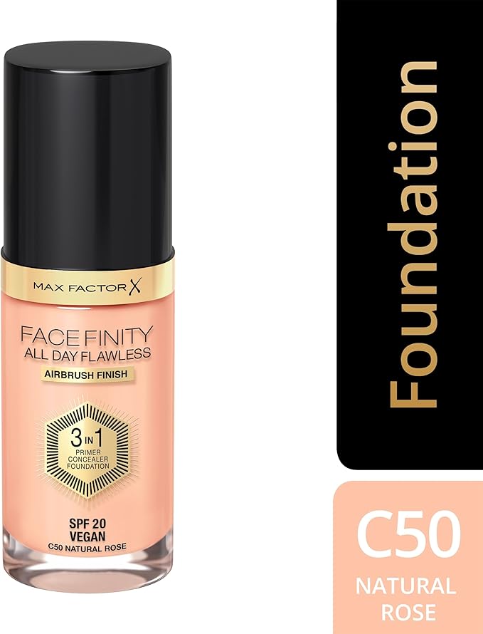 Max Factor Facefinity All Day Flawless 3 In 1 Foundation SPF 20, No. 50 Natural-BrightBean Baby