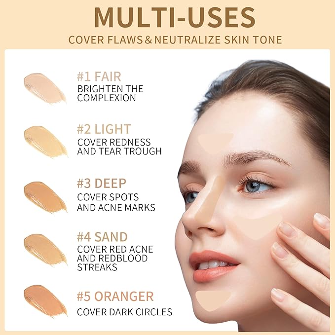 5 In 1 Multi-Use Correcting Concealer Palette,Waterproof Long Lasting Contour Palette,Professional Creamy Concealer Kit for Women,Easy to Create Full Coverage and Natural Finish.#2-BrightBean Baby