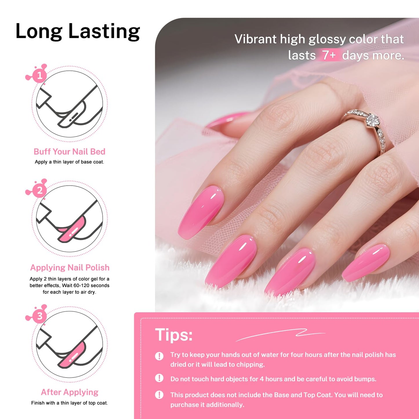 16.5ml Rose Pink Nail Polish Large Volume Quick Drying Nail Polish, Fast Drying and Long Lasting Color Nail Art DIY Home Manicure Gift for Women-BrightBean Baby
