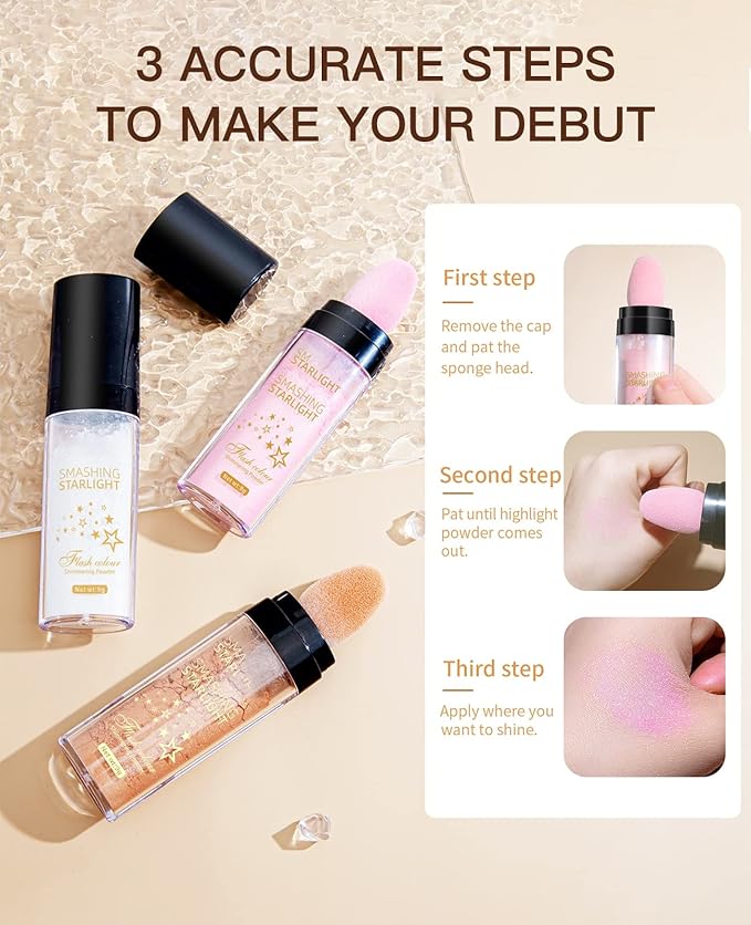 Fairy Highlight Puff Stick Highlight Patting Powder - Multi-Functional Shimmer Powder for Illuminating and Brightening Your Face and Body (#03 Gold Brown)-BrightBean Baby