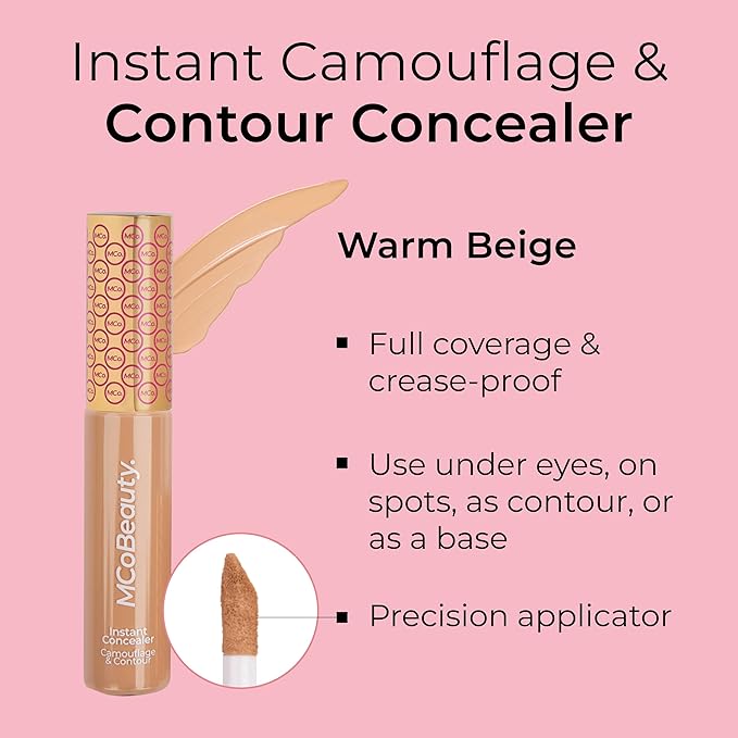 MCoBeauty Instant Concealer Camouflage & Contour, Warm Beige, Perfecting Contour with Flawless Coverage, Vegan, Cruelty Free Cosmetics-BrightBean Baby