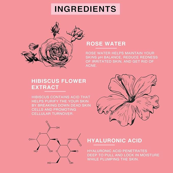 Rose Water Spray for Face & Body Refreshment with Moisturizing Hyaluronic Acid and Hibiscus water | Instant Hydration, Cooling, Calming & Conditioning (8 FL OZ)-BrightBean Baby