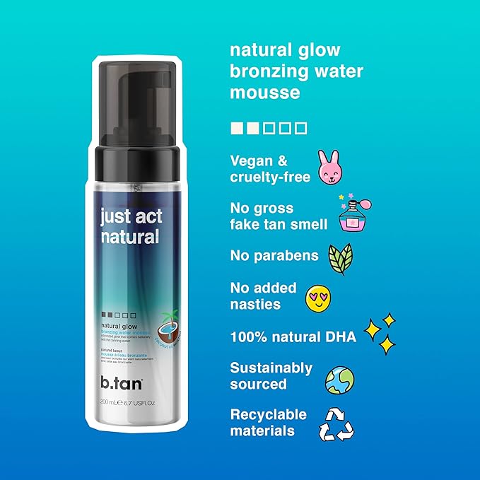 b.tan Clear Self Tanner Bronzing Water Foam | Just Act Natural - Best 1 Hour Express Sunless Tanning Mousse, Dark, Transfer-Free, Enriched With Coconut Water & Vitamin E, Face & Body, 6.7 Fl oz-BrightBean Baby