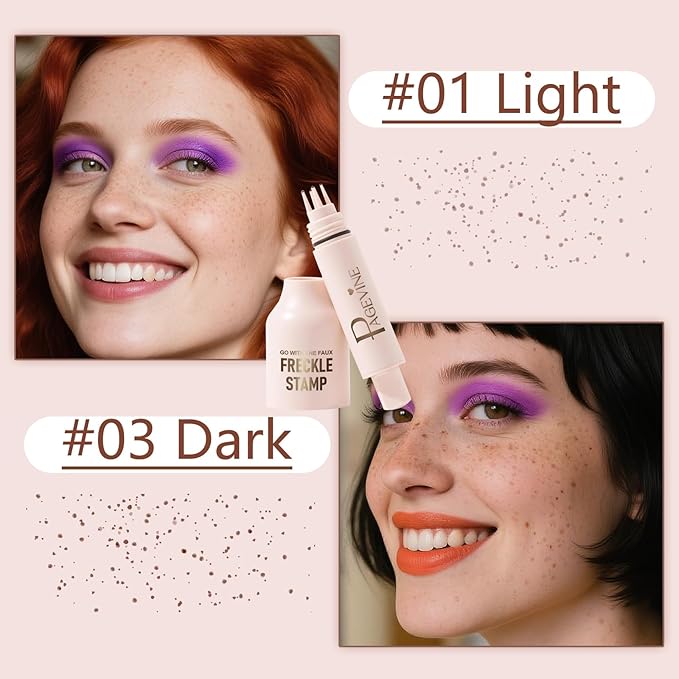 Freckle Stamp - Freckle Pen Waterproof, Long Lasting Fake Freckles, Quick Dry 5-Point Faux Freckles Stamp Cushion Stain Marker in One Press Natural and Lifelike Sunkissed Pencil Tool Makeup (#3-Dark)-BrightBean Baby