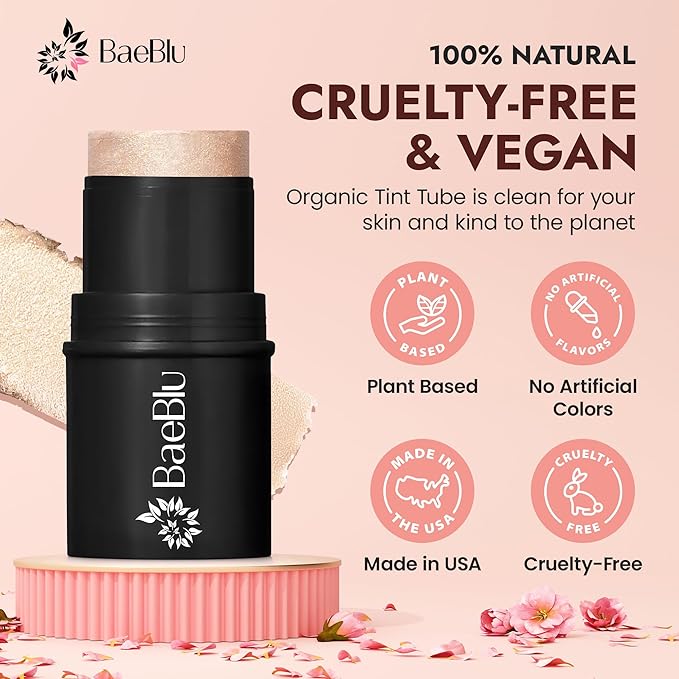 Organic Blush Tube, Chardonnay - 100% Natural Vegan Cream Blush Sticks, Multi-Use Bronzer, & Highlighter for Lips, Cheeks & Eyes, Buildable Shimmer, Gluten-Free, Paraben-Free, Made in USA-BrightBean Baby