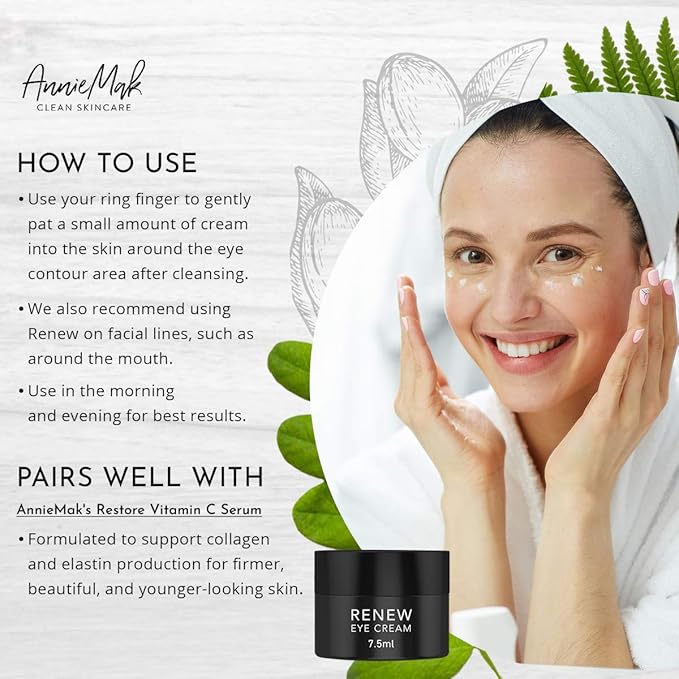 AnnieMak Renew Eye Cream for Dark Circles, Puffiness & Wrinkles Around Eyes, Under Eye Brightener, Vitamin Infused Moisturizer, Hydrating, Brightening & Smoothing Skin Care (0.25 fl oz)-BrightBean Baby