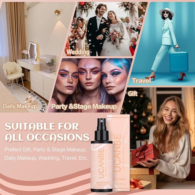 Long Lasting Makeup Setting Spray Kit - 3.38 Fl oz Super Matte Finish Setting Mist Lightweight Face Make up Fixer for Oily Skin + 1PC Sponge Puff + 1PC Powder Puff-BrightBean Baby