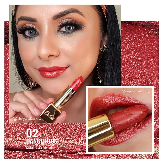 Oulac Metallic Orange Lipstick Set for Women High Payoff Lipcolor with Moisturizing Formula, Vegan Beauty, Full-Coverage Lip Color 4.3g X 3PCS, 02+05+06