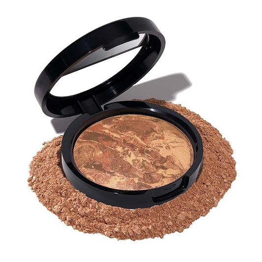 LAURA GELLER NEW YORK Award-Winning Baked Balance-n-Brighten Color Correcting Powder Foundation - Deep - Buildable Light to Medium Coverage - Demi-Matte Natural Finish-BrightBean Baby