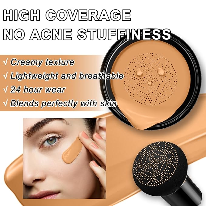 Mushroom Head Air Cushion CC Cream BB Cream Even Skin Tone Liquid Foundation, Concealer Lasting Makeup Base Primer (#06 Brown)-BrightBean Baby