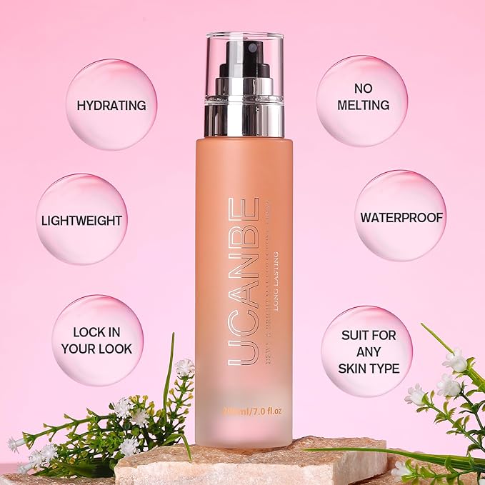 UCANBE Dewy Makeup Setting Spray, Moisturizing Finishing Spray Long Lasting Face Mist, Lightweight Hydrate Make Up Spray for Natural Glow, 7 Fl Oz Large Size-BrightBean Baby
