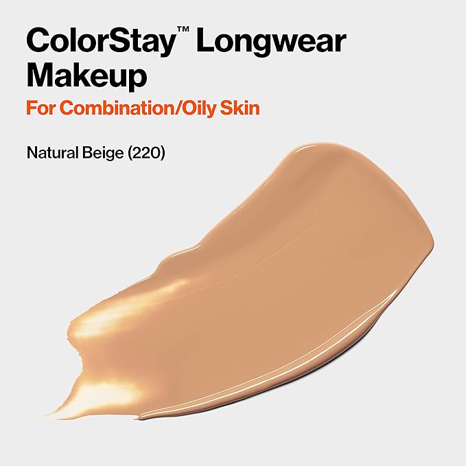Revlon Liquid Foundation, ColorStay Face Makeup for Combination & Oily Skin, SPF 15, Medium-Full Coverage with Matte Finish, Natural Beige ((220), 1.0 oz-BrightBean Baby