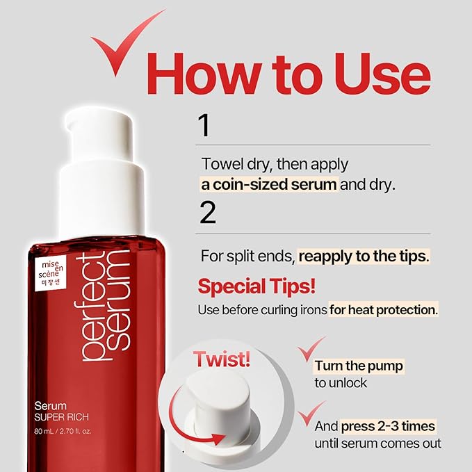 Mise En Scene Perfect Super Rich Serum with Argan Oils - Hair Essence for High Nutrition Intensive Care, Korean Hair Oil, 2.70 fl. Oz-BrightBean Baby