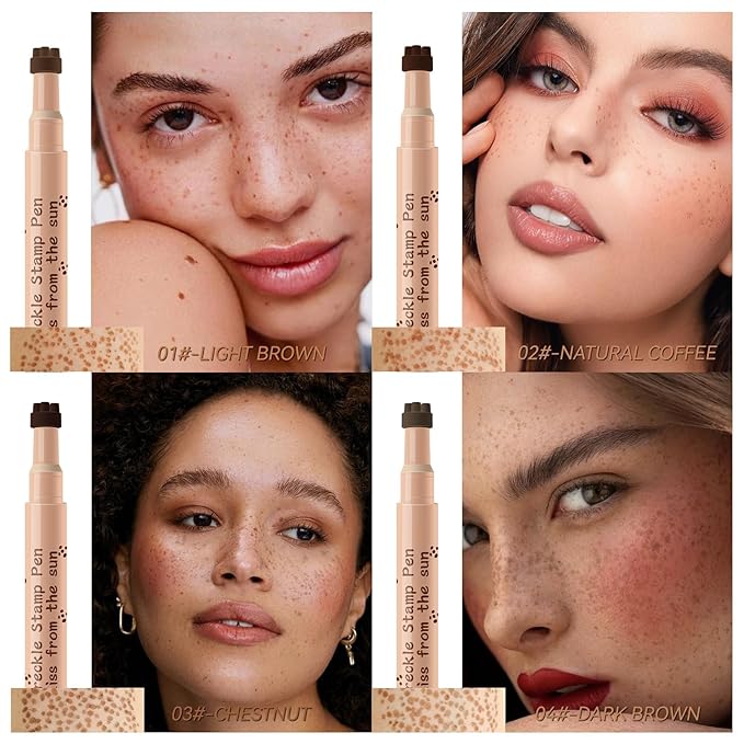 AKARY Stamp Freckle Pen Natural Lifelike Fake Freckles Makeup, Waterproof Long Lasting Quick Dry 5 Comb Corners Natural Like Face Freckle Makeup Pen for Effortless Sunkissed Makeup, 03-Chestnut-BrightBean Baby