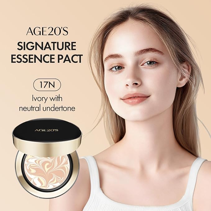 AGE20'S Signature Essence Pact SPF 50+ | Pack of 1 | 17N IVORY | Cream Foundation, Dewy Finish, Natural Coverage | Korean Cushion Foundation-BrightBean Baby