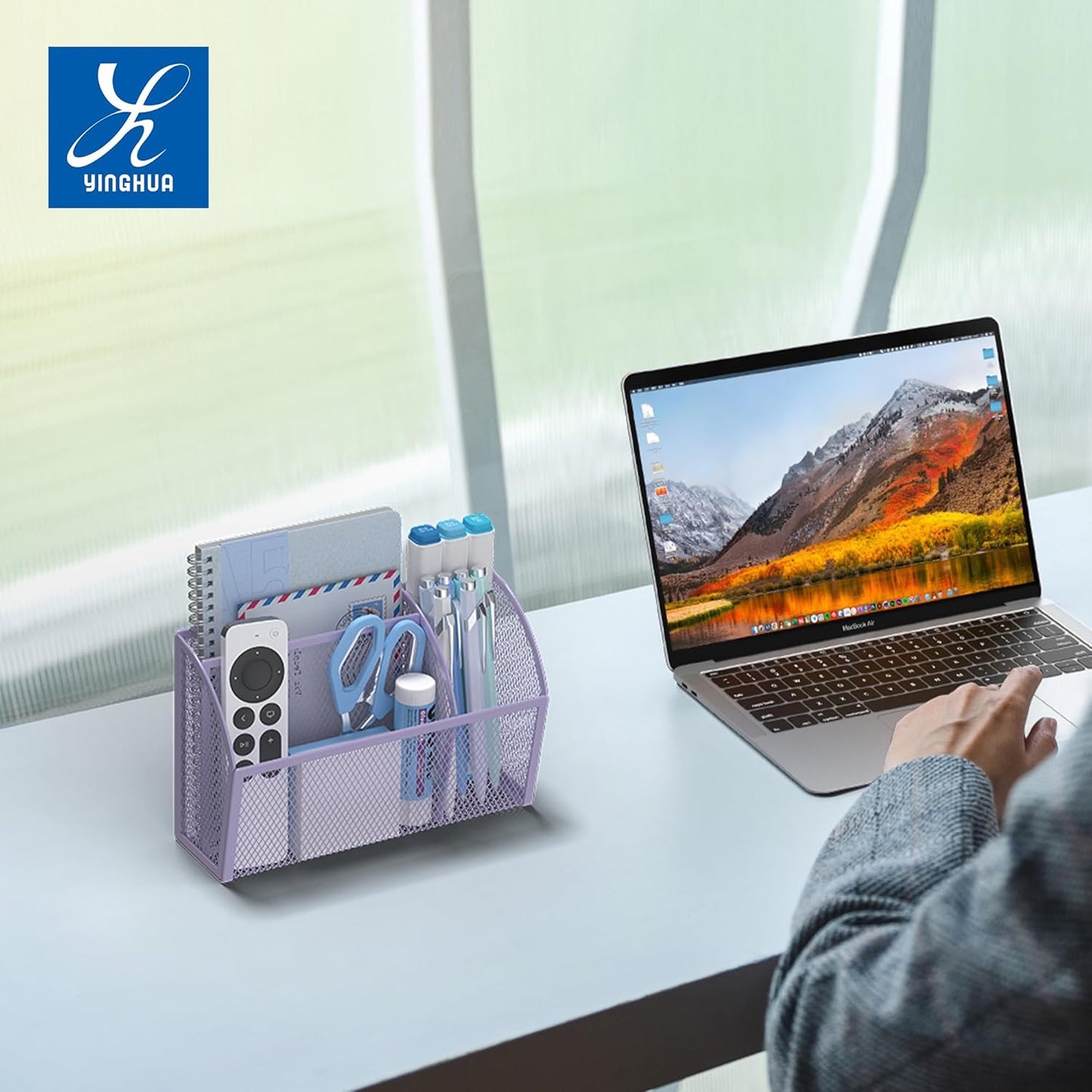 YINGHUA Strong Magnetic Pen Holder for Whiteboard and Refrigerator 3 Compartments Metal Mesh Organizer Space Saving Shelf for Office School Home and Locker - Purple-BrightBean Baby