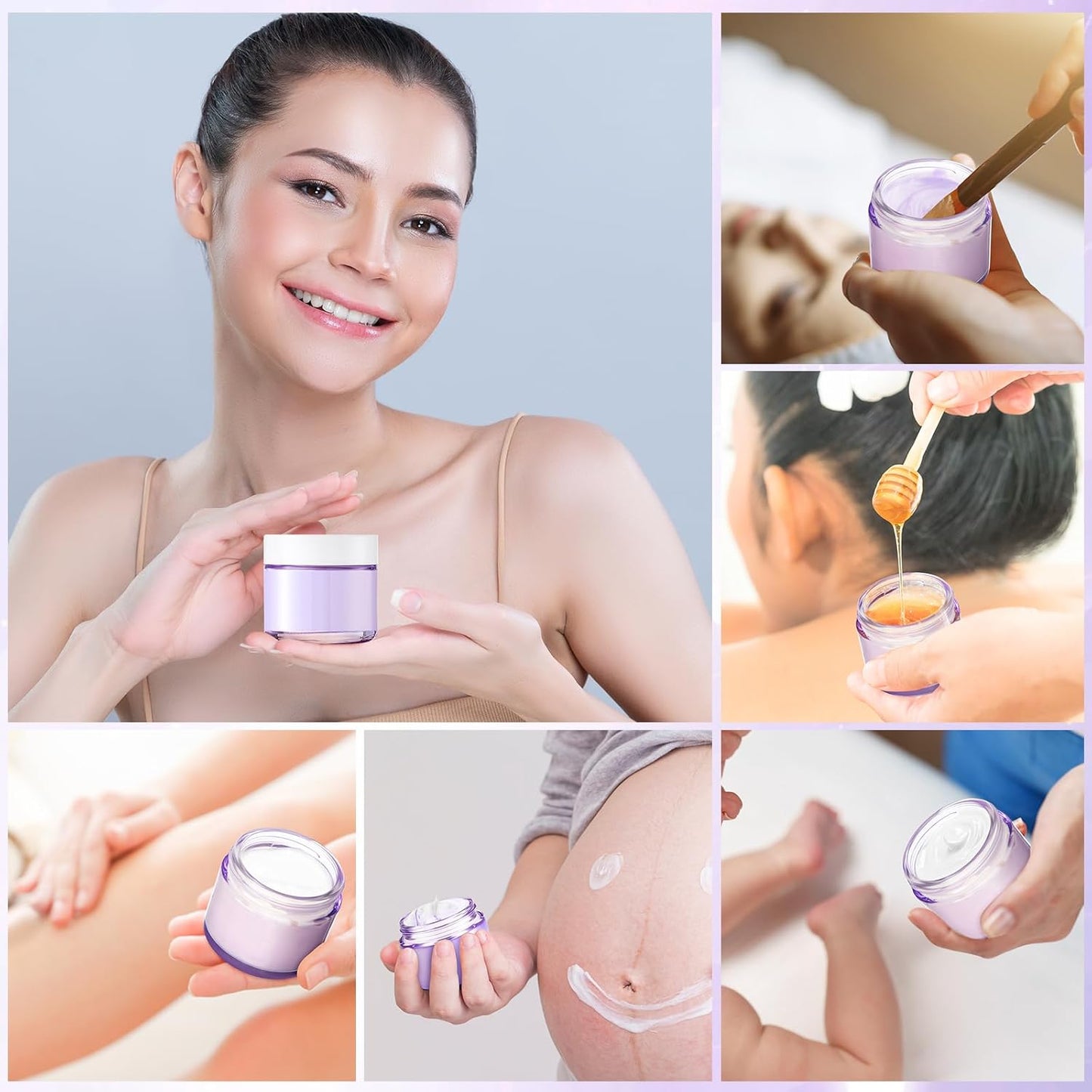 Domensi 32 Pcs 2 oz Glass Jars with Lids Travel Size Round Leakproof Empty Cosmetic Jars with Inner Liners Lid for Storing Makeup Lotions Face Cream Ointments Candle DIY Making (Light Purple)-BrightBean Baby