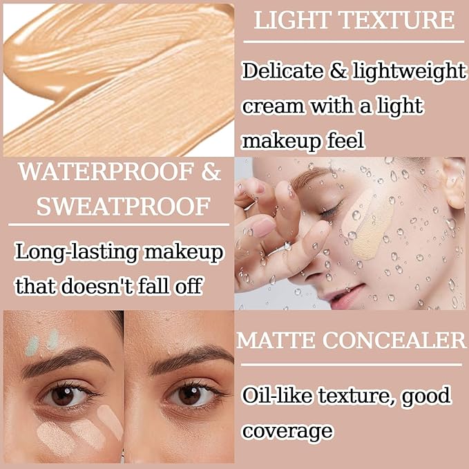 6 Colors Correcting Concealer Palette,Colors Corrector Palette,Moisturizing Full Coverage Liquid Foundation Cream Contour Makeup Palette with Brush-BrightBean Baby