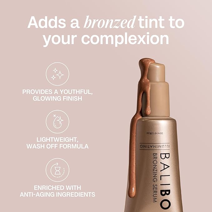 Bali Body Bronzing Serum | Hydrating with Hyaluronic Acid & Vitamin E | Anti-Aging Skin Bronzing Serum for Face | Lightweight, Non-Greasy, Buildable Skin Tint | Cruelty-Free (30 ml/1.01 fl oz)