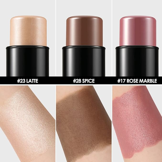 FOCALLURE 3 Pcs Cream Contour Sticks,Shades with Highlighter & Bronzer & Blush,Non-greasy Long-wear Face Contouring Pen,Easy to Sculpt the Face and Create a Lightweight Finishing Makeup,TAN-BrightBean Baby