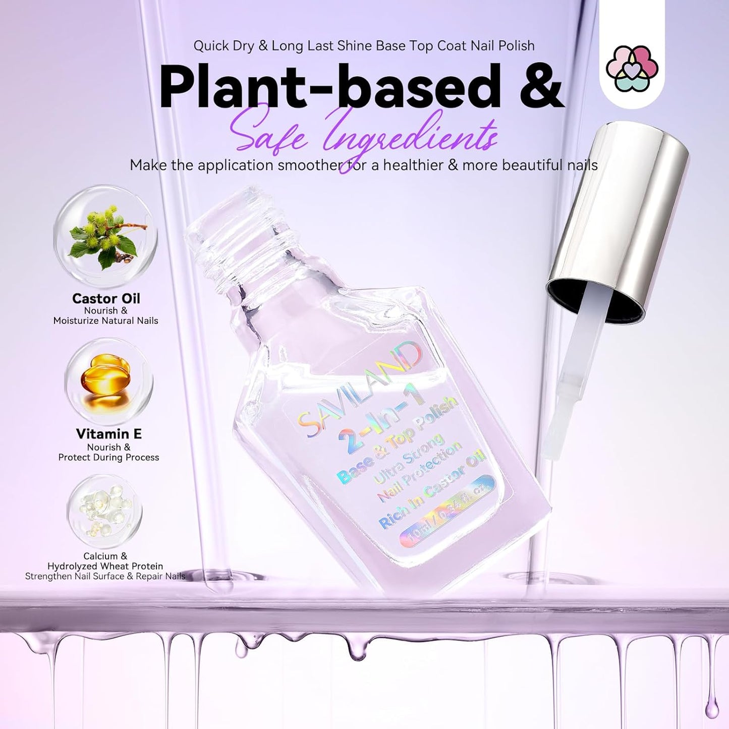 SAVILAND Clear Nail Polish Base Top Coat: 2 in 1 Quick Dry Nail Polish Long Lasting Fingernail Toe Polish Color Protection Resists Smudging, Chipping and Fading Shine Finish Polish Salon Home Nail Art-BrightBean Baby