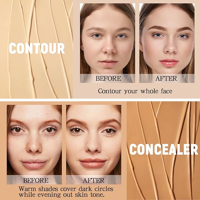 6 Colors Concealer Palette with Brush,Full Coverage,Cream Contouring Makeup Kit,Corrects Dark Circles Red Marks Scars-BrightBean Baby