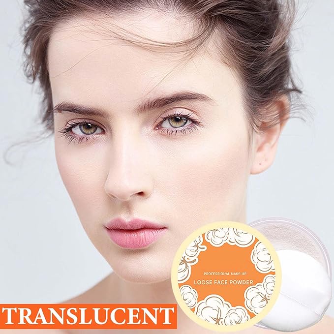 Oil Control Loose Face Powder,Translucent Setting Powder With a Powder Puff Long Lasting Makeup Covering Blemishes Brightens Skin Tone,Natural Matte Loose Powder for Women(1)-BrightBean Baby
