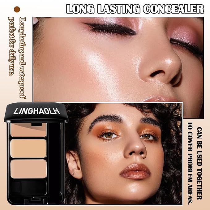 3 Colors Corrector Palette,Full Coverage Cream Concealer Liquid Foundation with Brush,Waterproof Color Correcting Concealer Long Lasting Foundation Contour Makeup Palette for Women-BrightBean Baby
